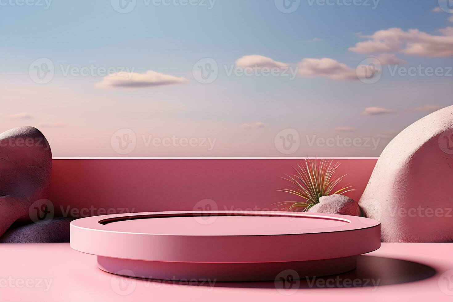 3D realistic podium for product shooting with a lot of space to put a product with Abstract scene concept AI Generative Illustration. photo