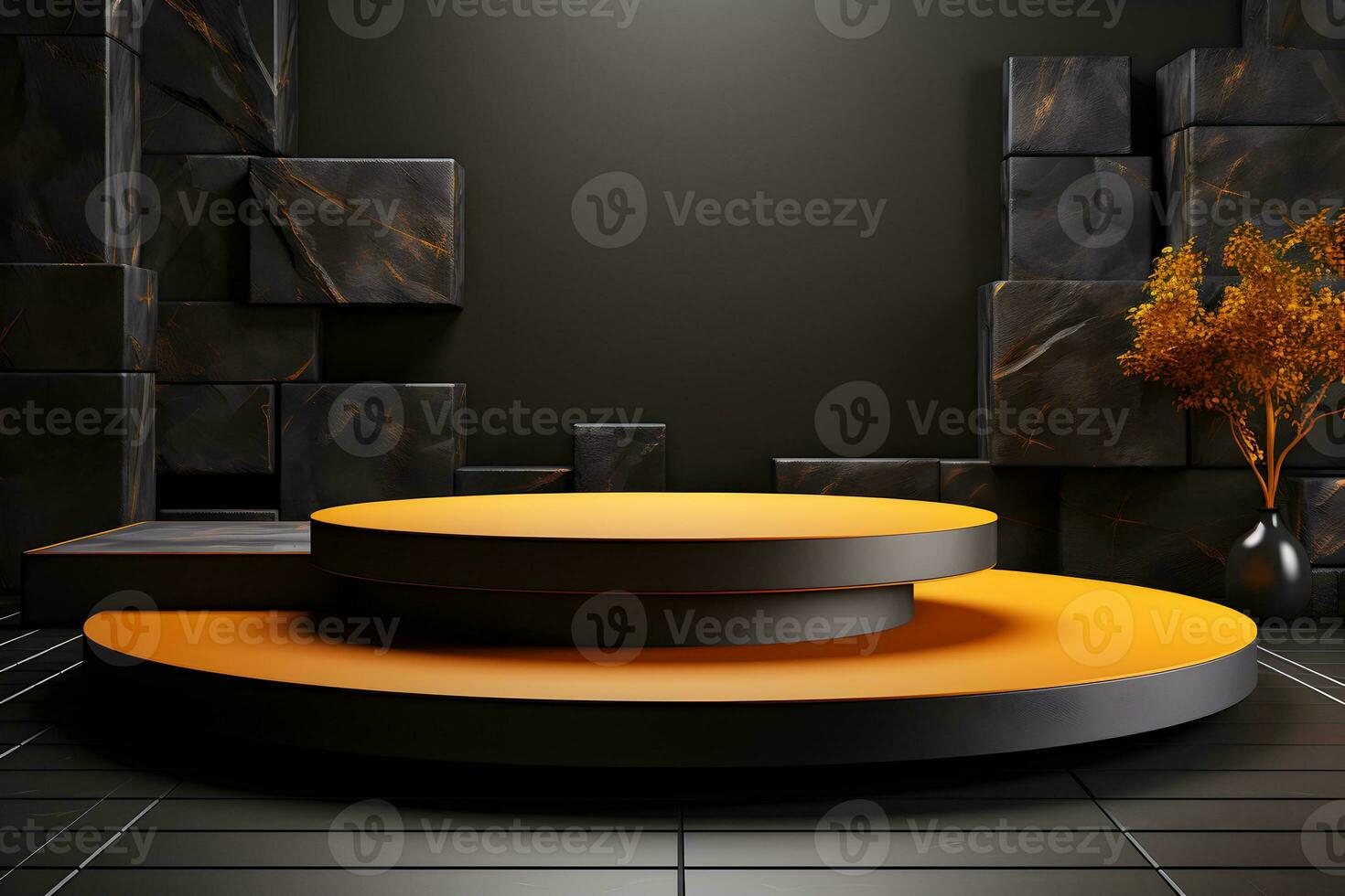 3D realistic podium for product shooting with a lot of space to put a product with Abstract scene concept AI Generative Illustration. photo