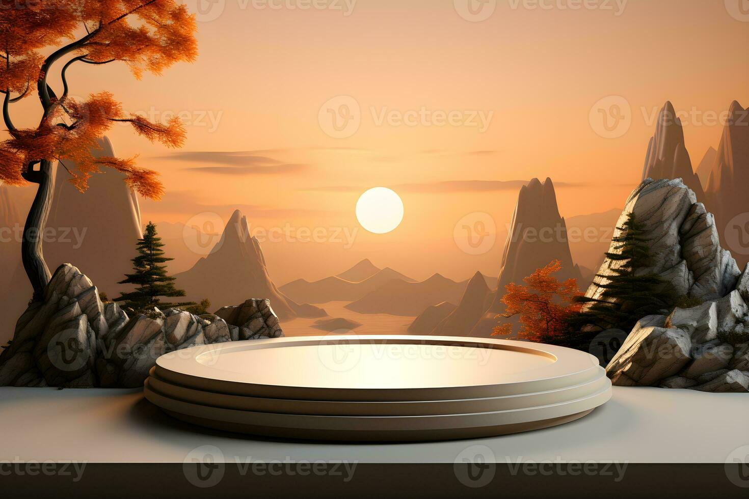3D realistic podium for product shooting with a lot of space to put a product with Abstract scene concept AI Generative Illustration. photo