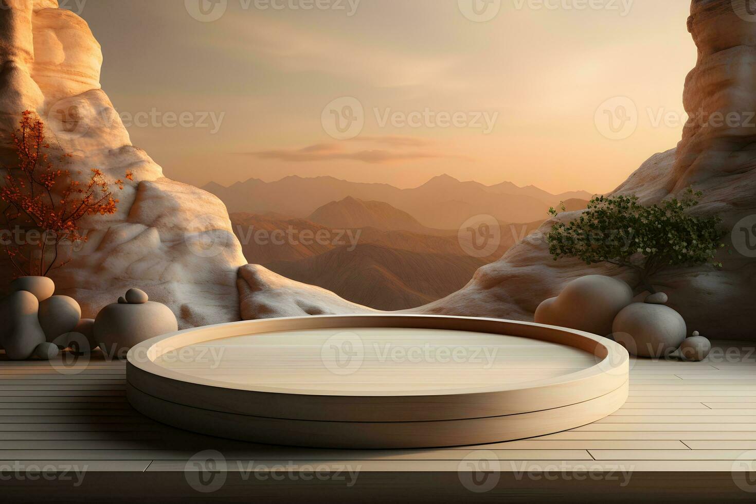3D realistic podium for product shooting with a lot of space to put a product with Abstract scene concept AI Generative Illustration. photo