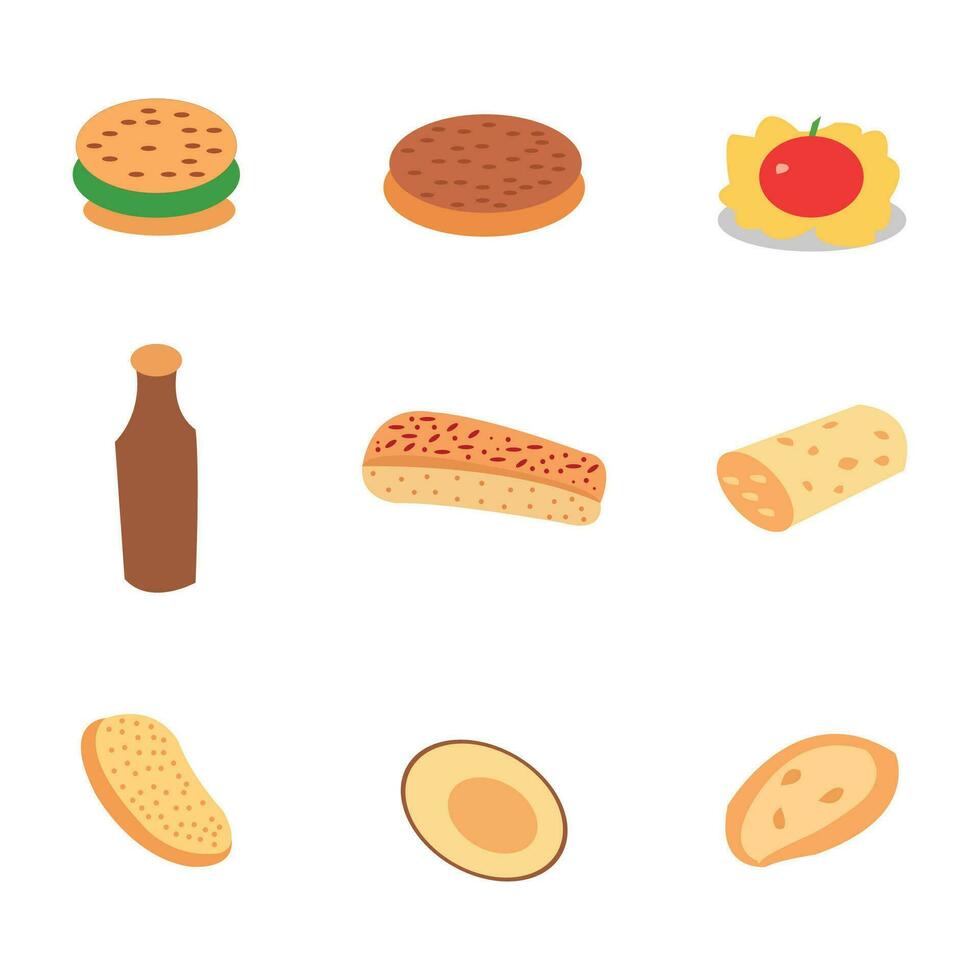 Set of different types of food on white background. vector