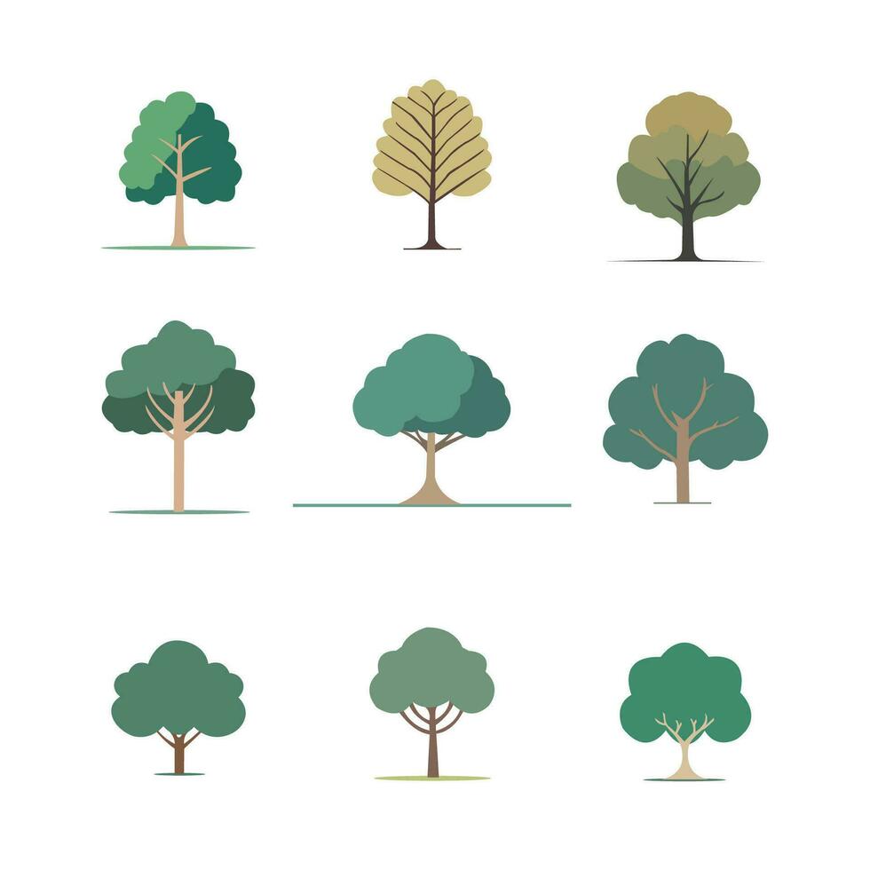 vector set of variety plants and trees