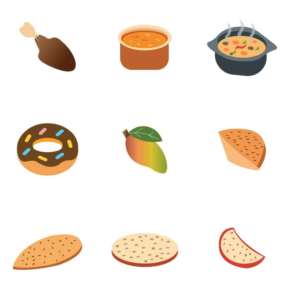 Set of different types of food on white background. vector