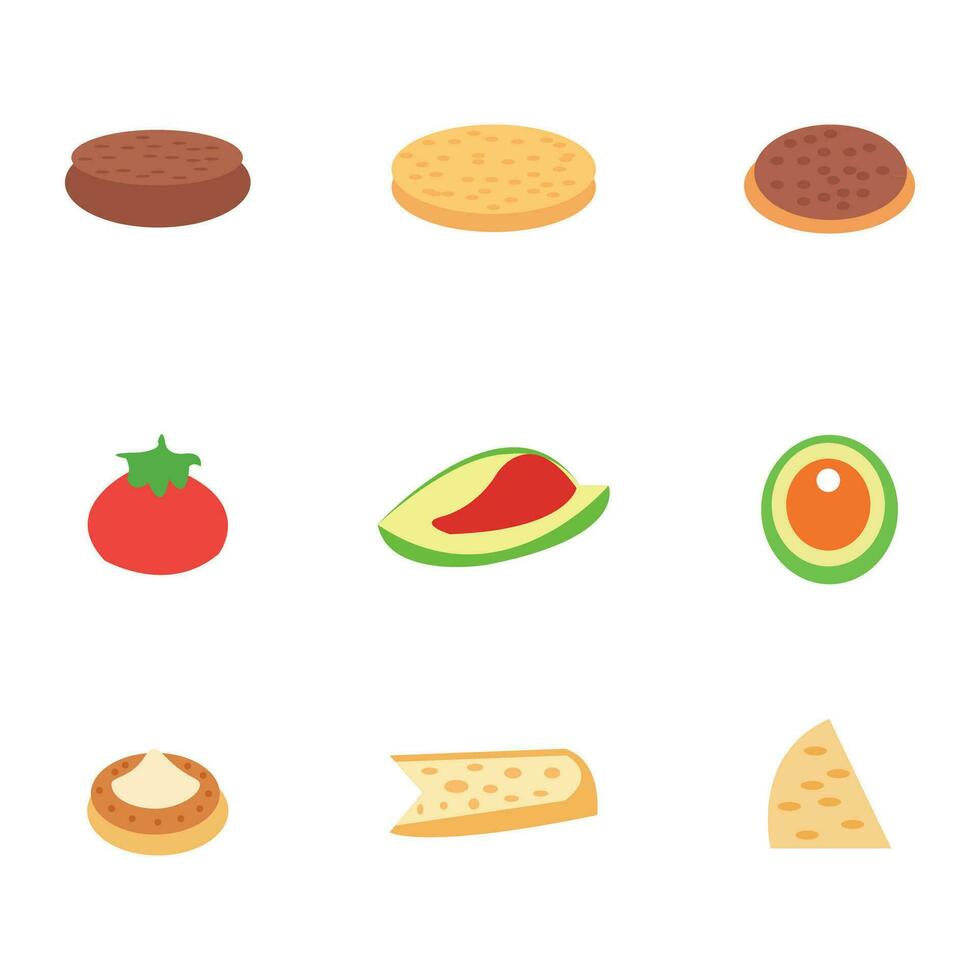 Set of different types of food on white background. vector