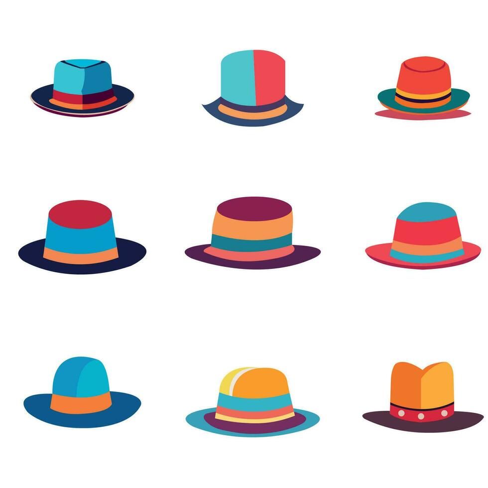 Free vector set of various style of fashion male hat in cartoon style
