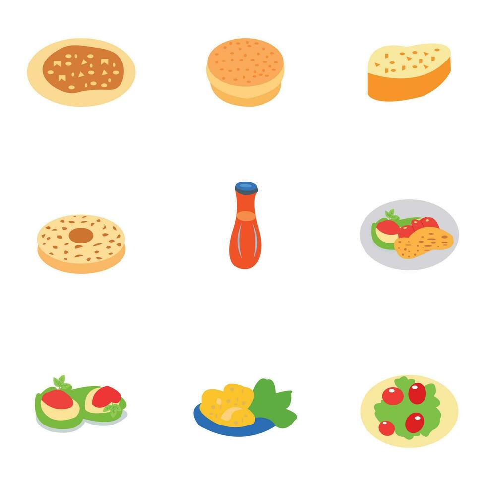 Set of different types of food on white background. vector