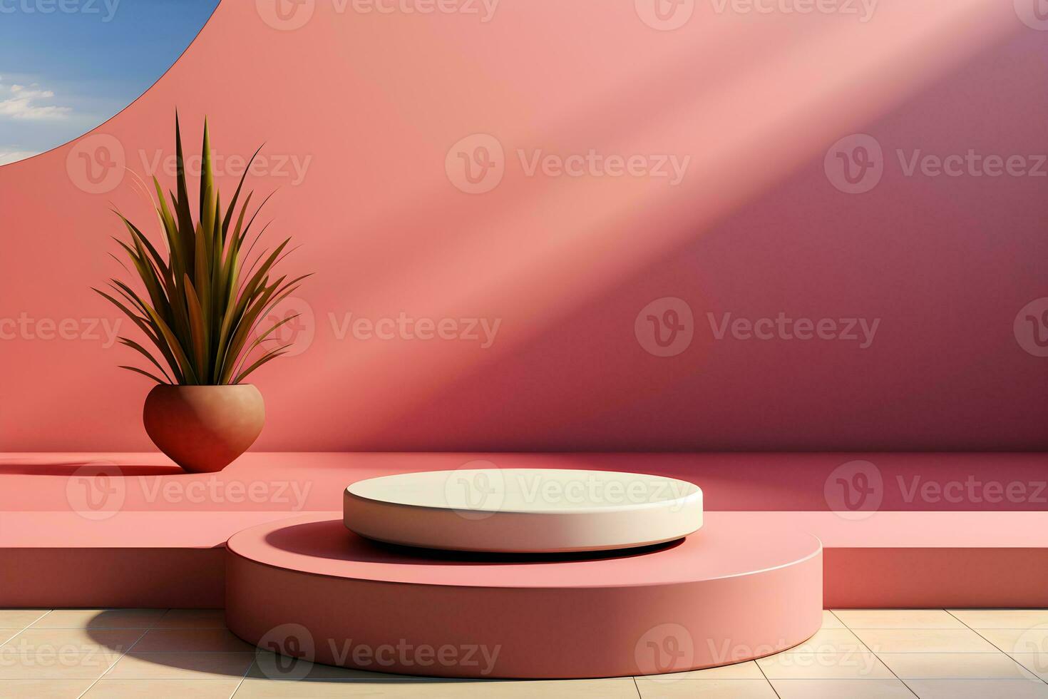 3D realistic podium for product shooting with a lot of space to put a product with Abstract scene concept AI Generative Illustration. photo