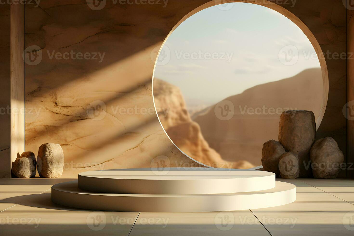 3D realistic podium for product shooting with a lot of space to put a product with Abstract scene concept AI Generative Illustration. photo
