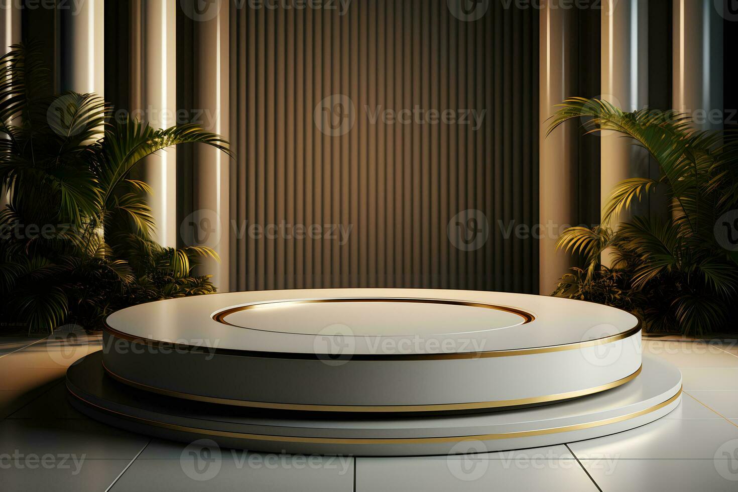 3D realistic podium for product shooting with a lot of space to put a product with Abstract scene concept AI Generative Illustration. photo