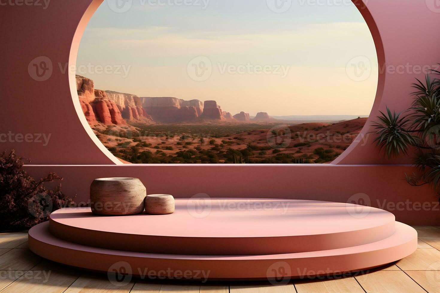 3D realistic podium for product shooting with a lot of space to put a product with Abstract scene concept AI Generative Illustration. photo