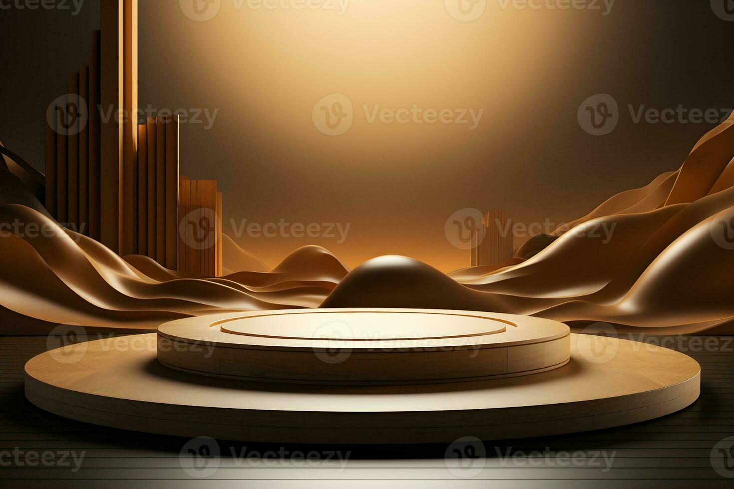 3D realistic podium for product shooting with a lot of space to put a product with Abstract scene concept AI Generative Illustration. photo