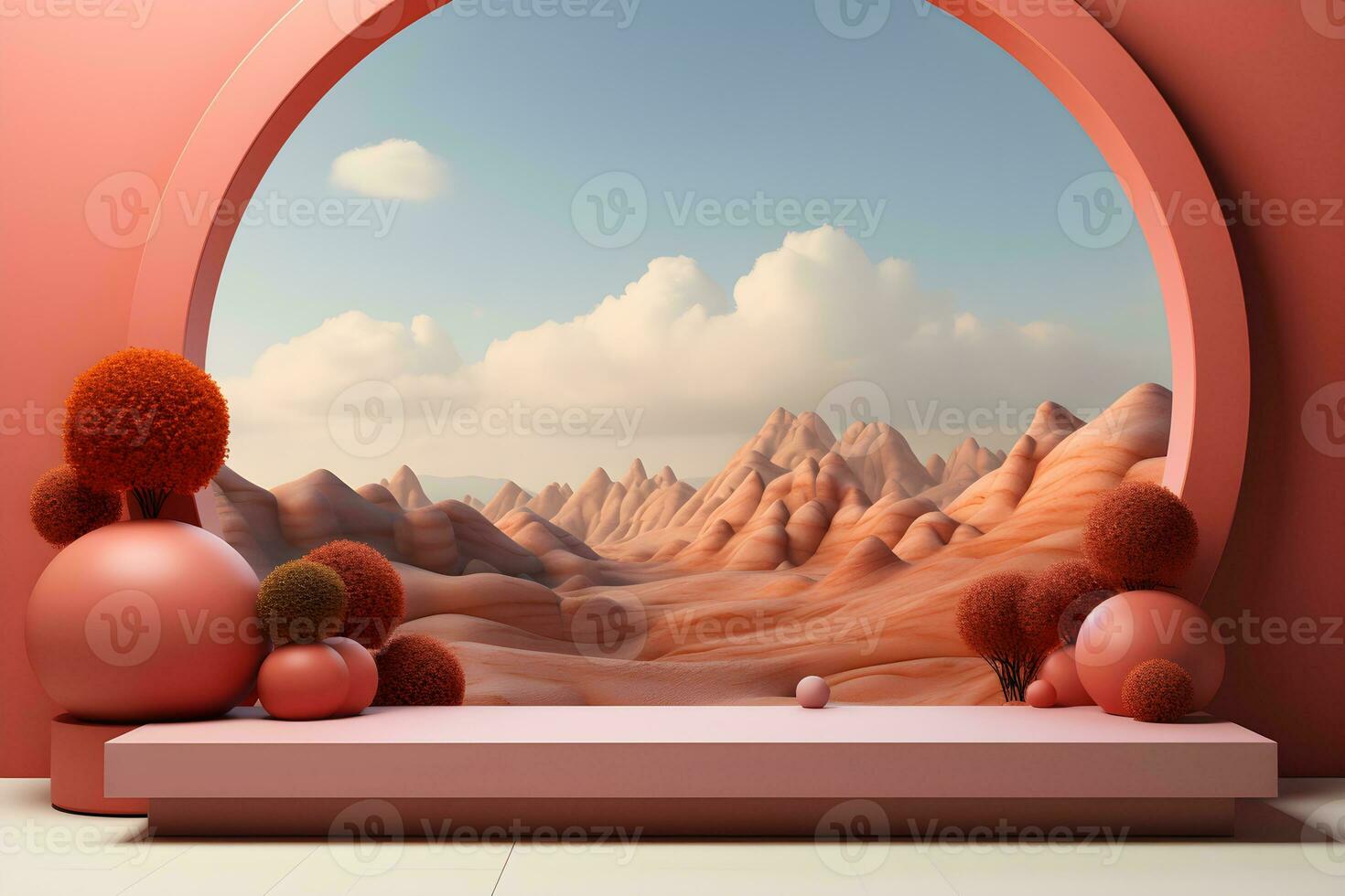 3D realistic podium for product shooting with a lot of space to put a product with Abstract scene concept AI Generative Illustration. photo