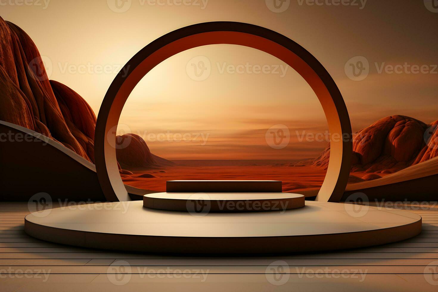 3D realistic podium for product shooting with a lot of space to put a product with Abstract scene concept AI Generative Illustration. photo
