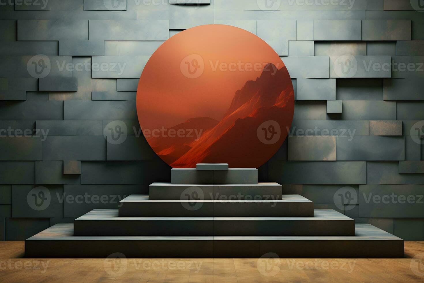 3D realistic podium for product shooting with a lot of space to put a product with Abstract scene concept AI Generative Illustration. photo