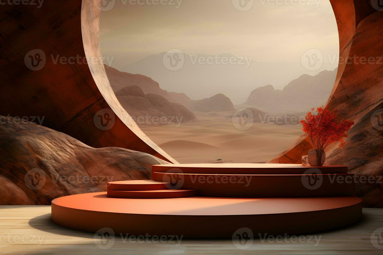 3D realistic podium for product shooting with a lot of space to put a product with Abstract scene concept AI Generative Illustration. photo