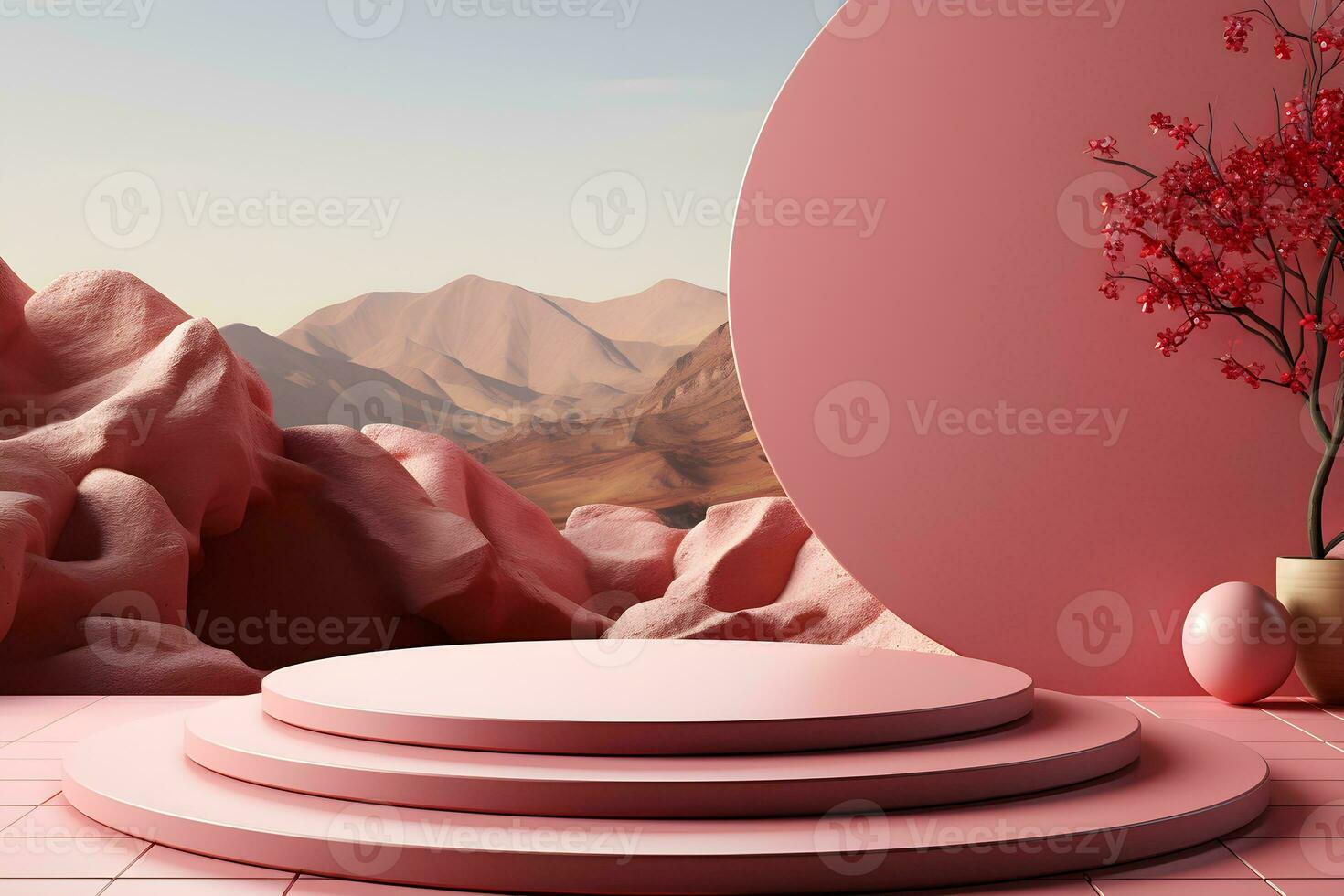 3D realistic podium for product shooting with a lot of space to put a product with Abstract scene concept AI Generative Illustration. photo