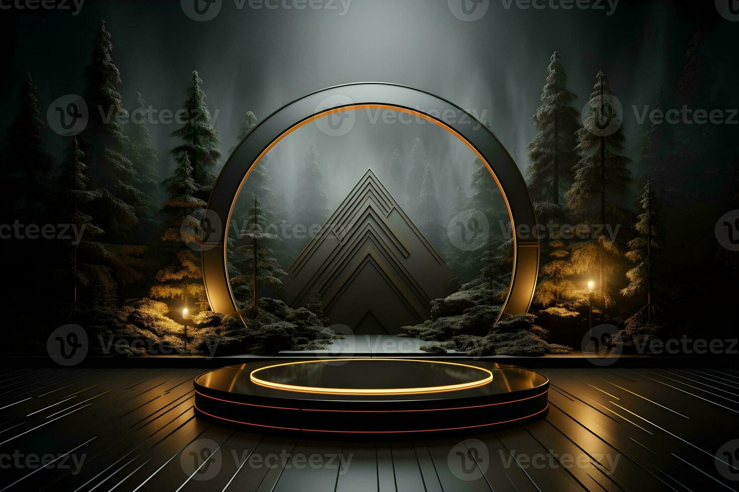 3D realistic podium for product shooting with a lot of space to put a product with Abstract scene concept AI Generative Illustration. photo
