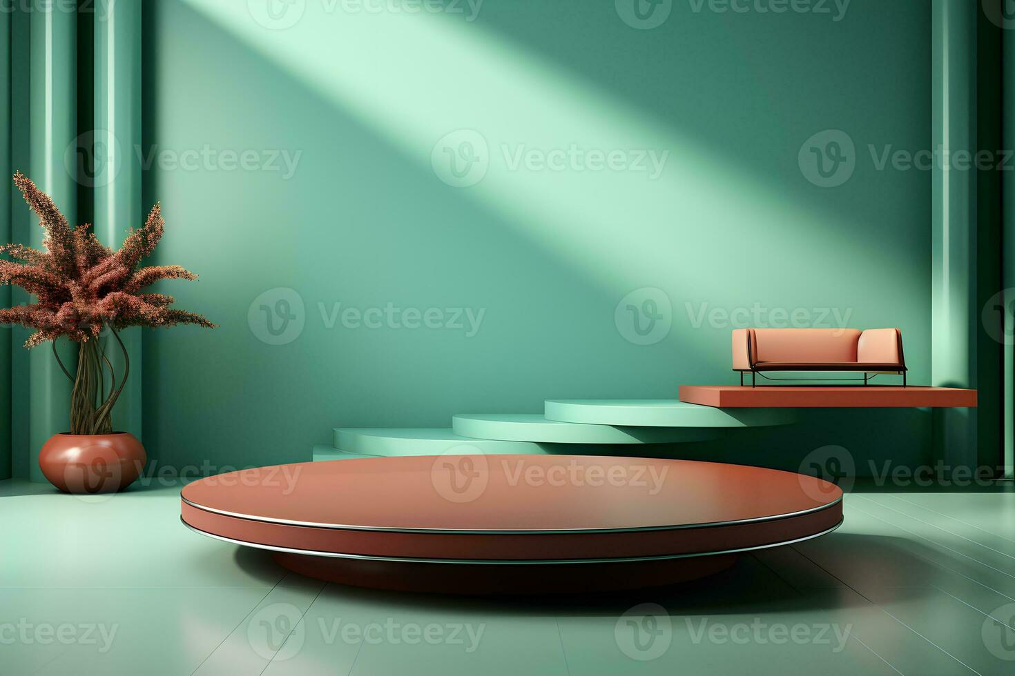 3D realistic podium for product shooting with a lot of space to put a product with Abstract scene concept AI Generative Illustration. photo