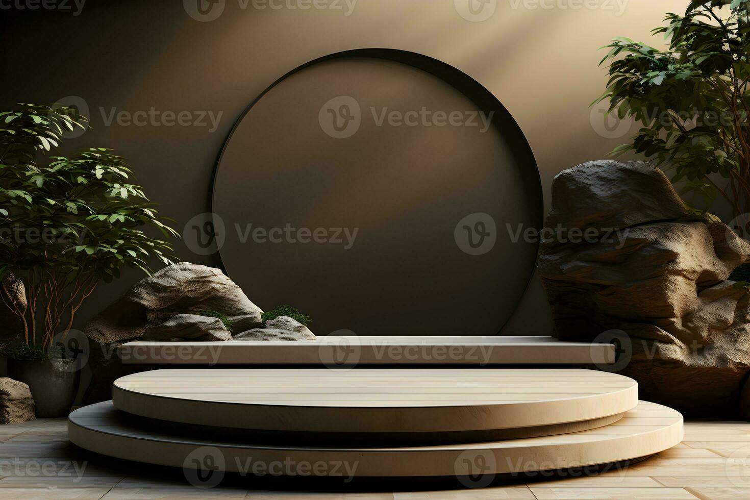 3D realistic podium for product shooting with a lot of space to put a product with Abstract scene concept AI Generative Illustration. photo