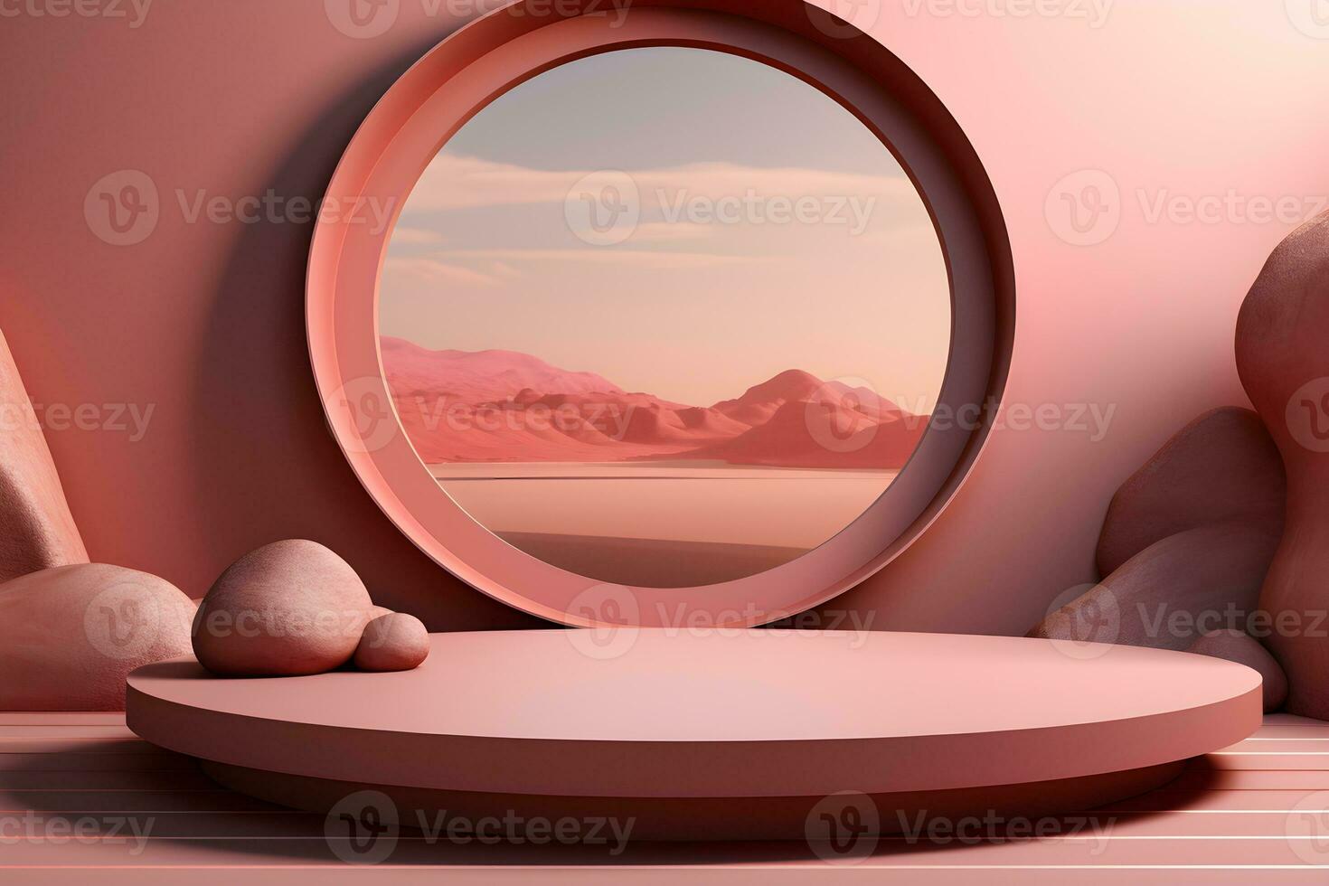 3D realistic podium for product shooting with a lot of space to put a product with Abstract scene concept AI Generative Illustration. photo