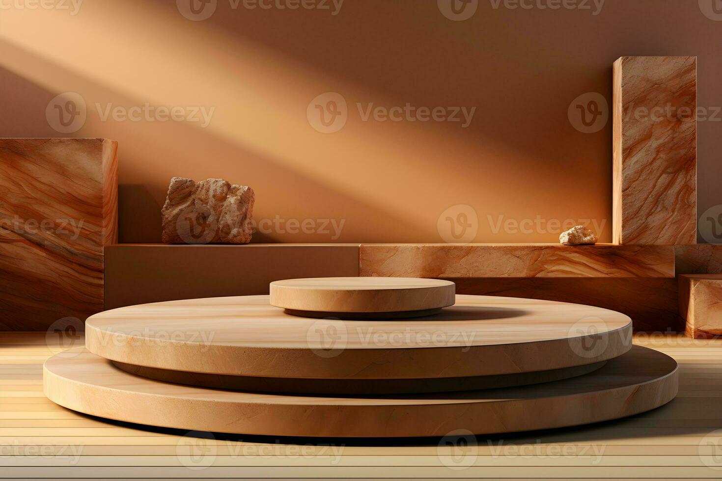 3D realistic podium for product shooting with a lot of space to put a product with Abstract scene concept AI Generative Illustration. photo