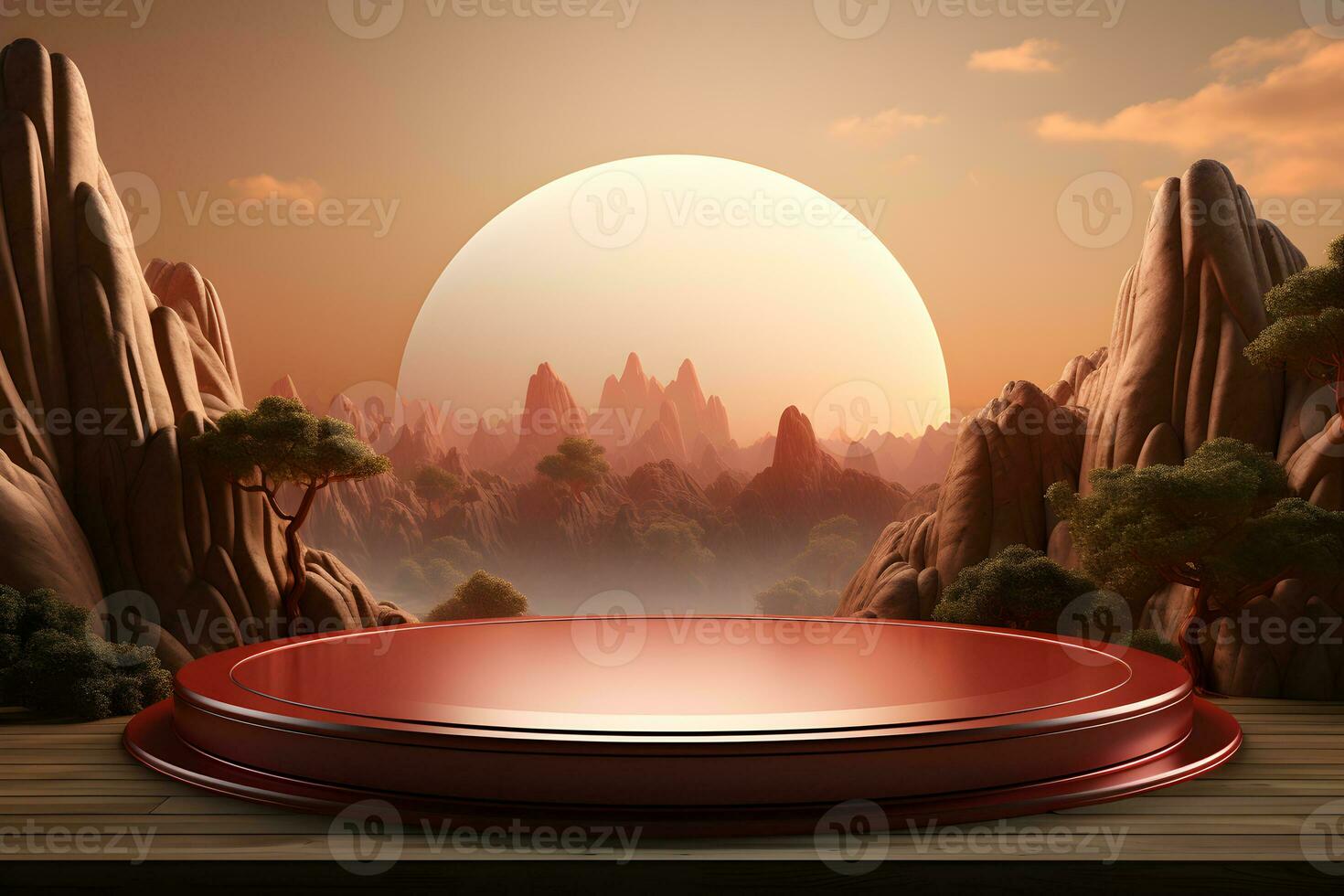 3D realistic podium for product shooting with a lot of space to put a product with Abstract scene concept AI Generative Illustration. photo