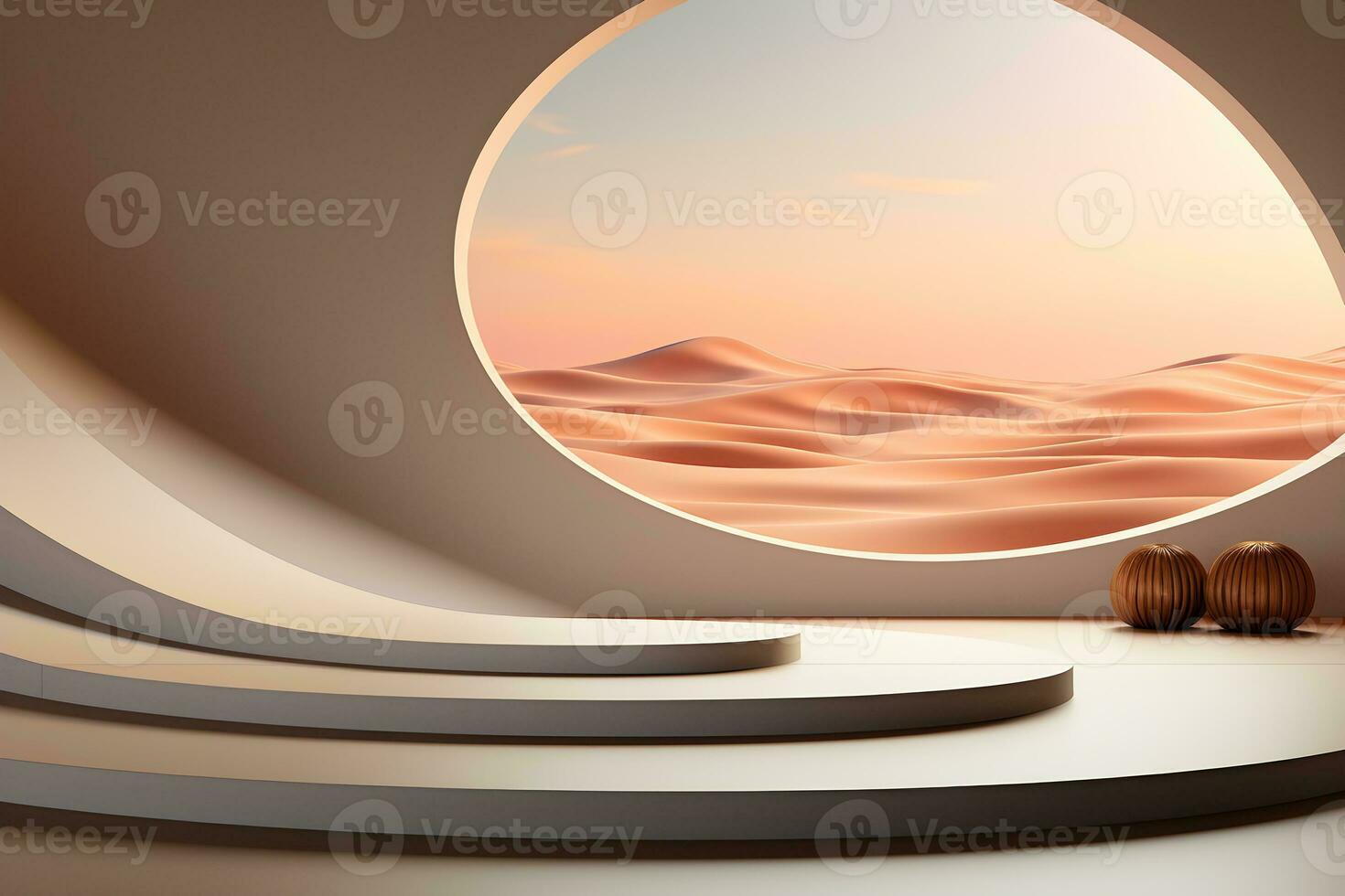 3D realistic podium for product shooting with a lot of space to put a product with Abstract scene concept AI Generative Illustration. photo