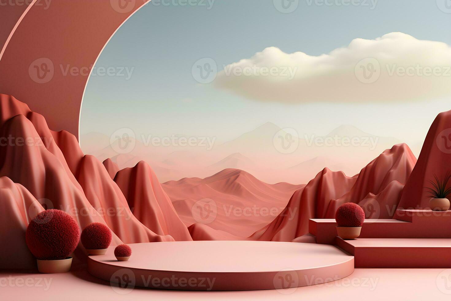 3D realistic podium for product shooting with a lot of space to put a product with Abstract scene concept AI Generative Illustration. photo