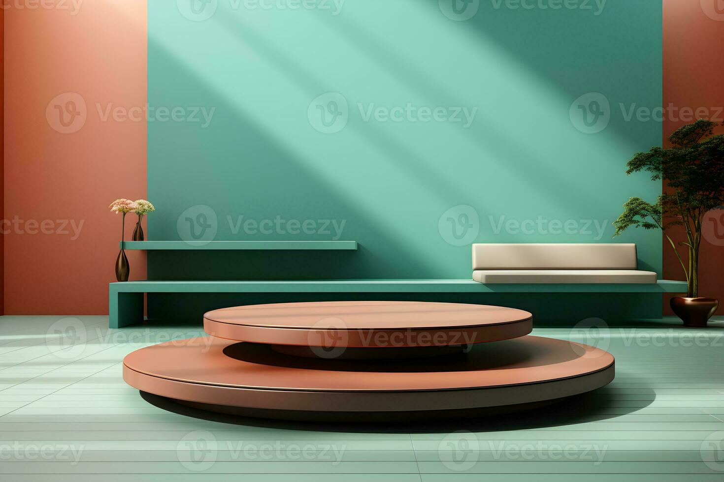 3D realistic podium for product shooting with a lot of space to put a product with Abstract scene concept AI Generative Illustration. photo