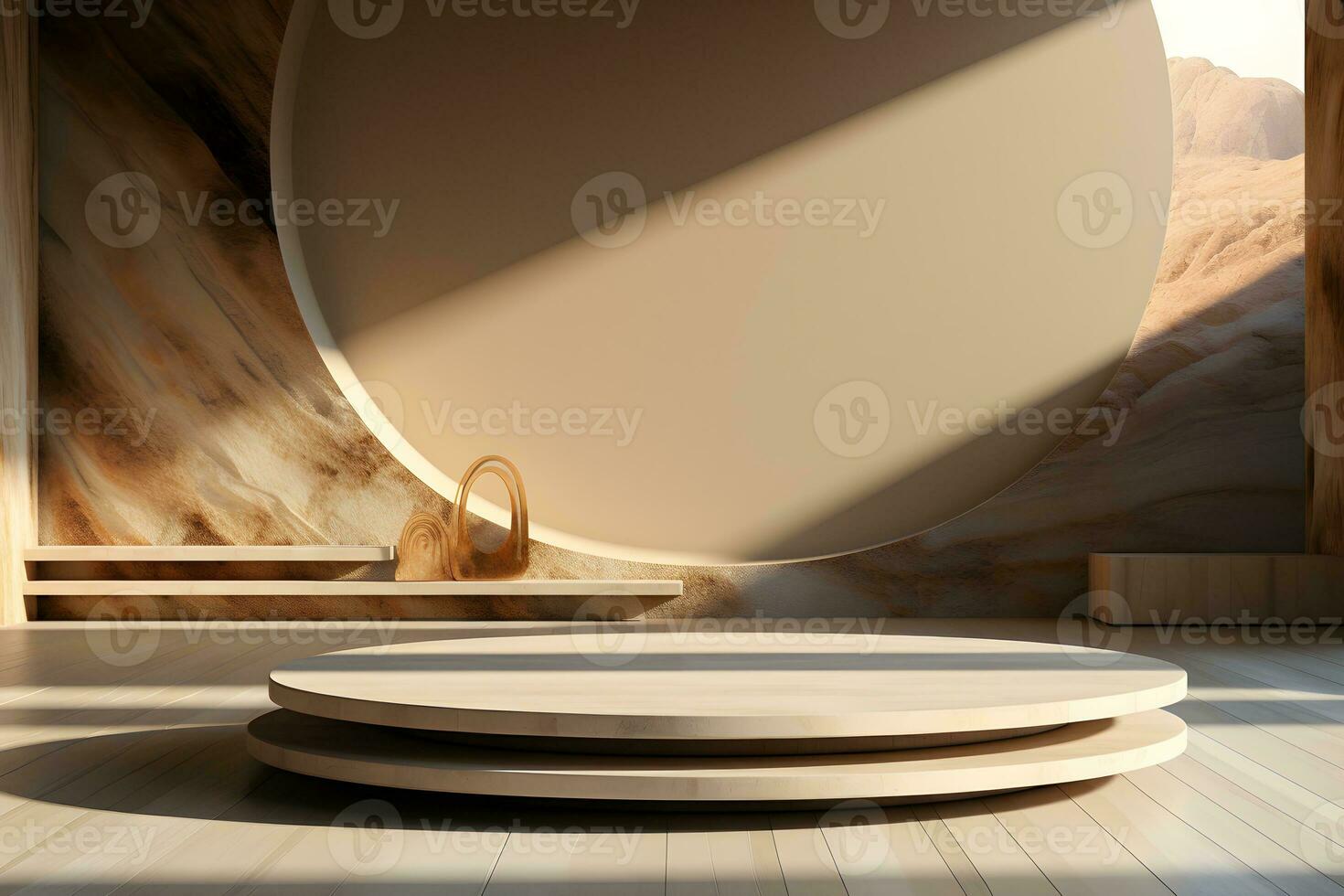 3D realistic podium for product shooting with a lot of space to put a product with Abstract scene concept AI Generative Illustration. photo