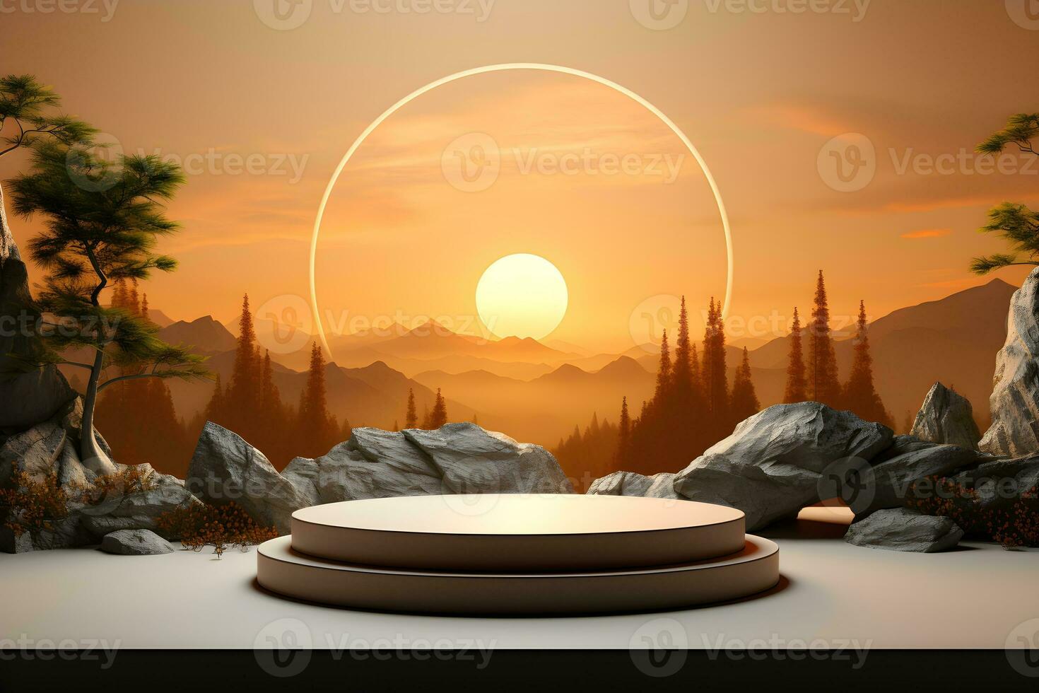 3D realistic podium for product shooting with a lot of space to put a product with Abstract scene concept AI Generative Illustration. photo