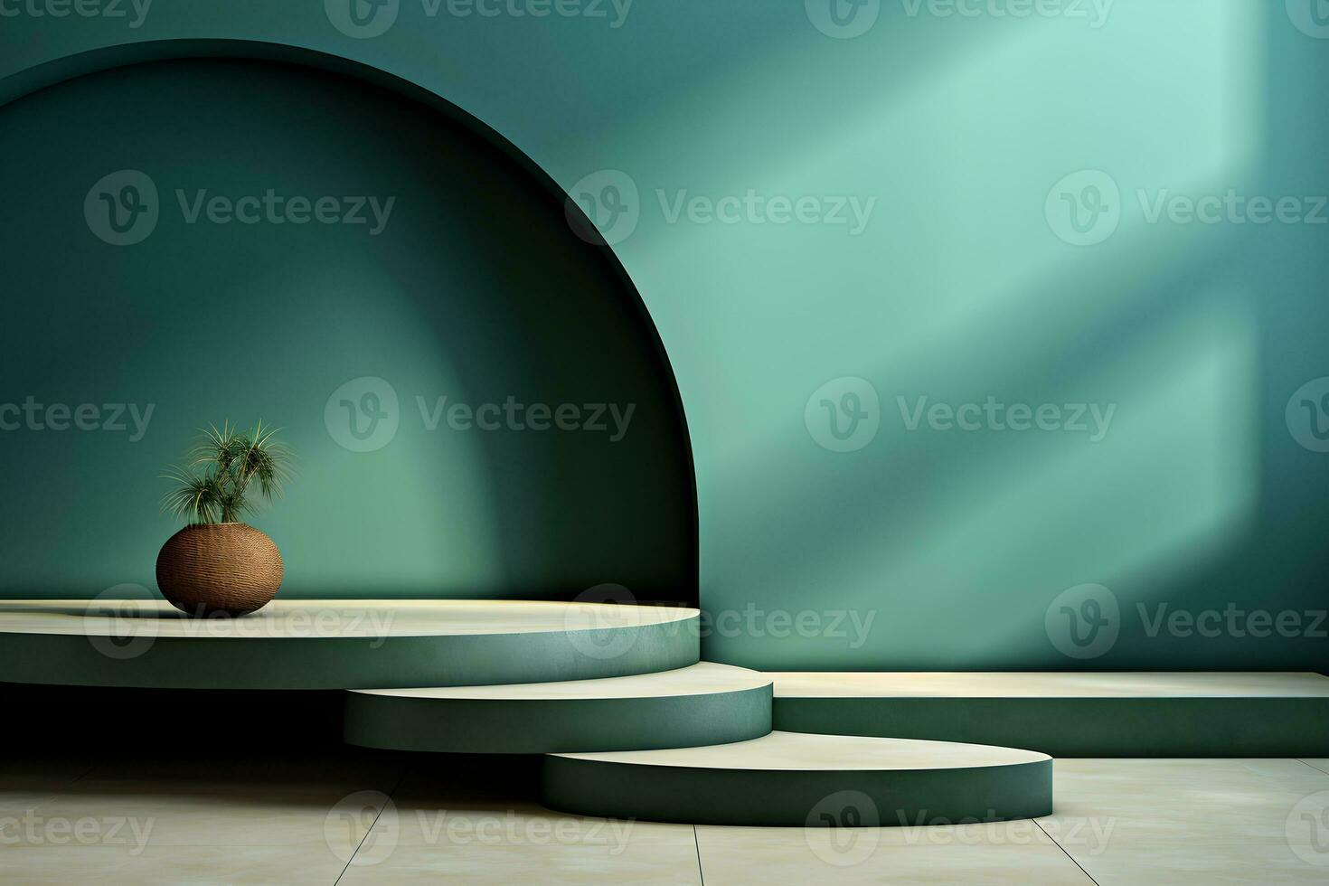 3D realistic podium for product shooting with a lot of space to put a product with Abstract scene concept AI Generative Illustration. photo