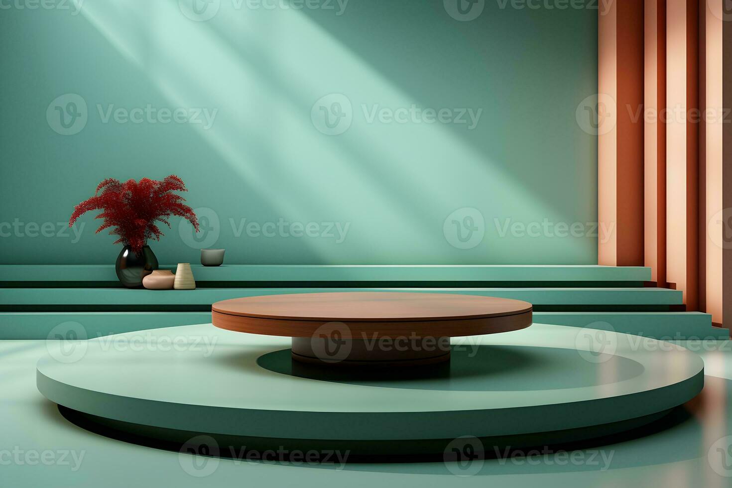 3D realistic podium for product shooting with a lot of space to put a product with Abstract scene concept AI Generative Illustration. photo