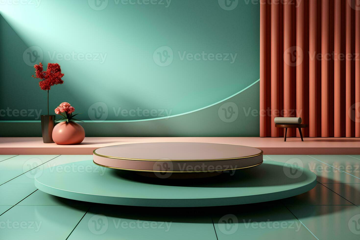 3D realistic podium for product shooting with a lot of space to put a product with Abstract scene concept AI Generative Illustration. photo