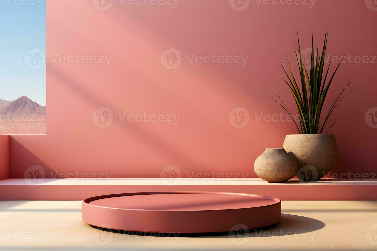 3D realistic podium for product shooting with a lot of space to put a product with Abstract scene concept AI Generative Illustration. photo