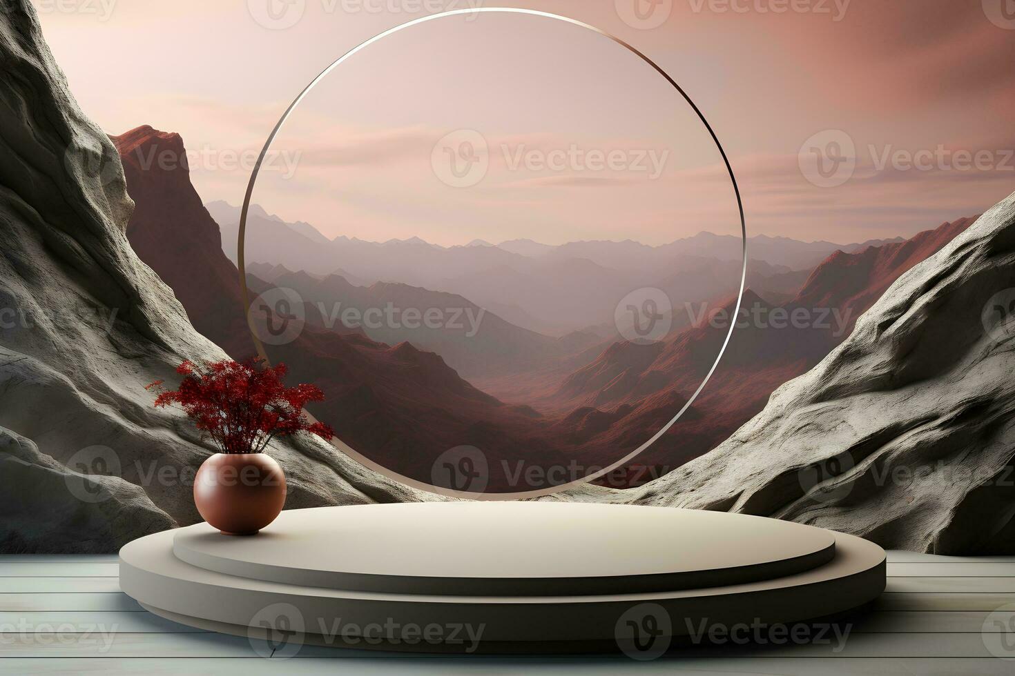 3D realistic podium for product shooting with a lot of space to put a product with Abstract scene concept AI Generative Illustration. photo