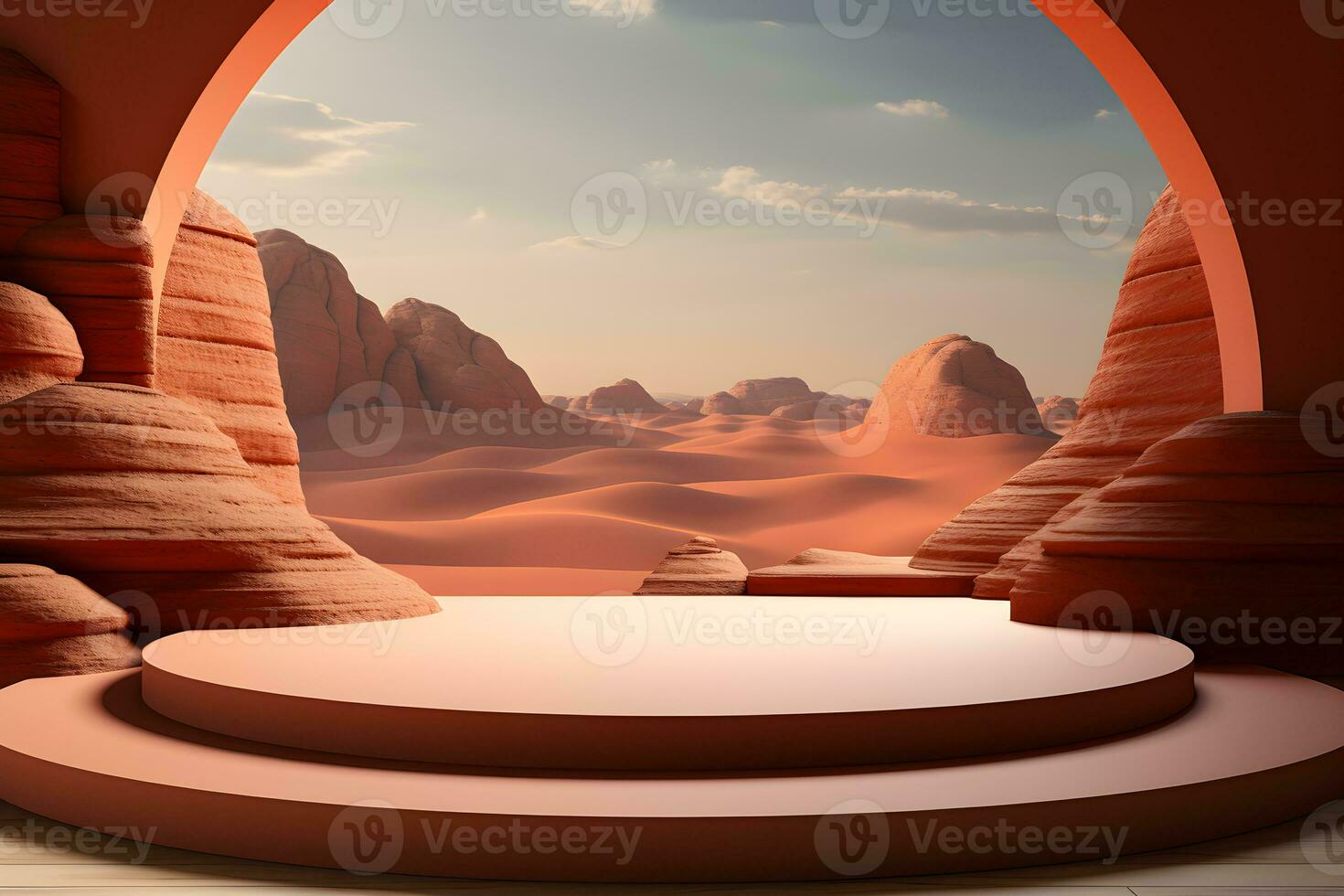 3D realistic podium for product shooting with a lot of space to put a product with Abstract scene concept AI Generative Illustration. photo