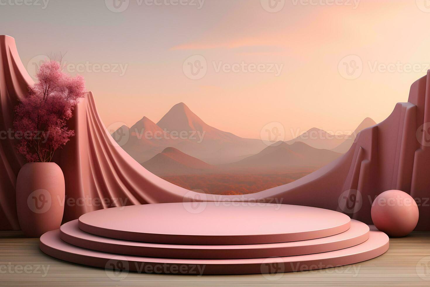 3D realistic podium for product shooting with a lot of space to put a product with Abstract scene concept AI Generative Illustration. photo