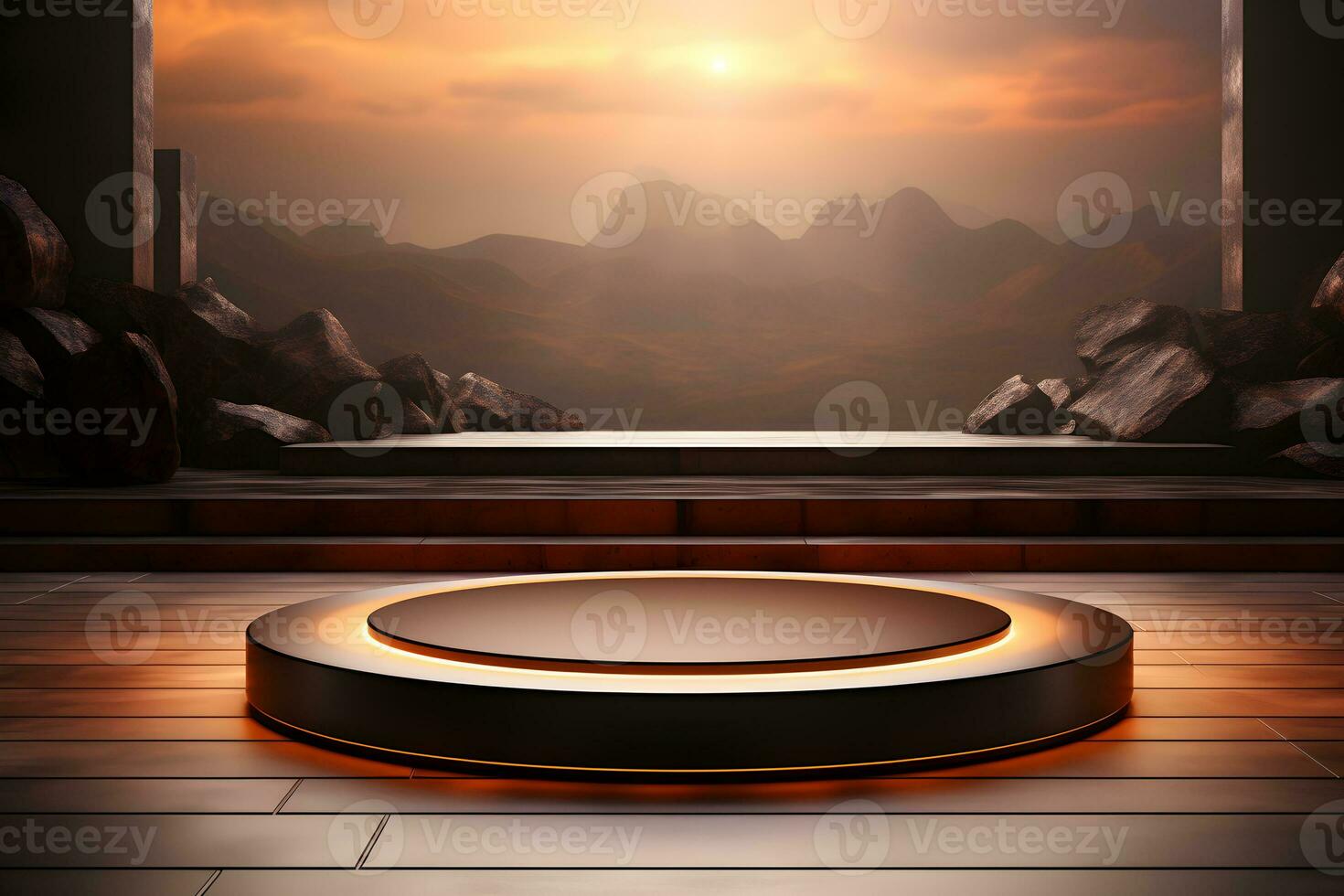 3D realistic podium for product shooting with a lot of space to put a product with Abstract scene concept AI Generative Illustration. photo