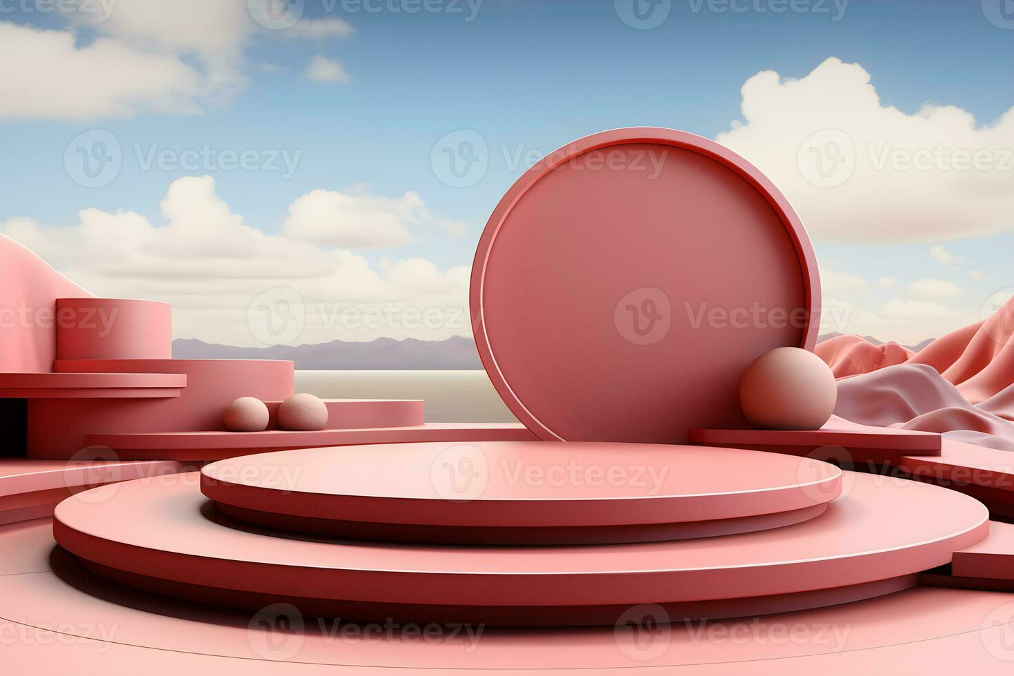 3D realistic podium for product shooting with a lot of space to put a product with Abstract scene concept AI Generative Illustration. photo