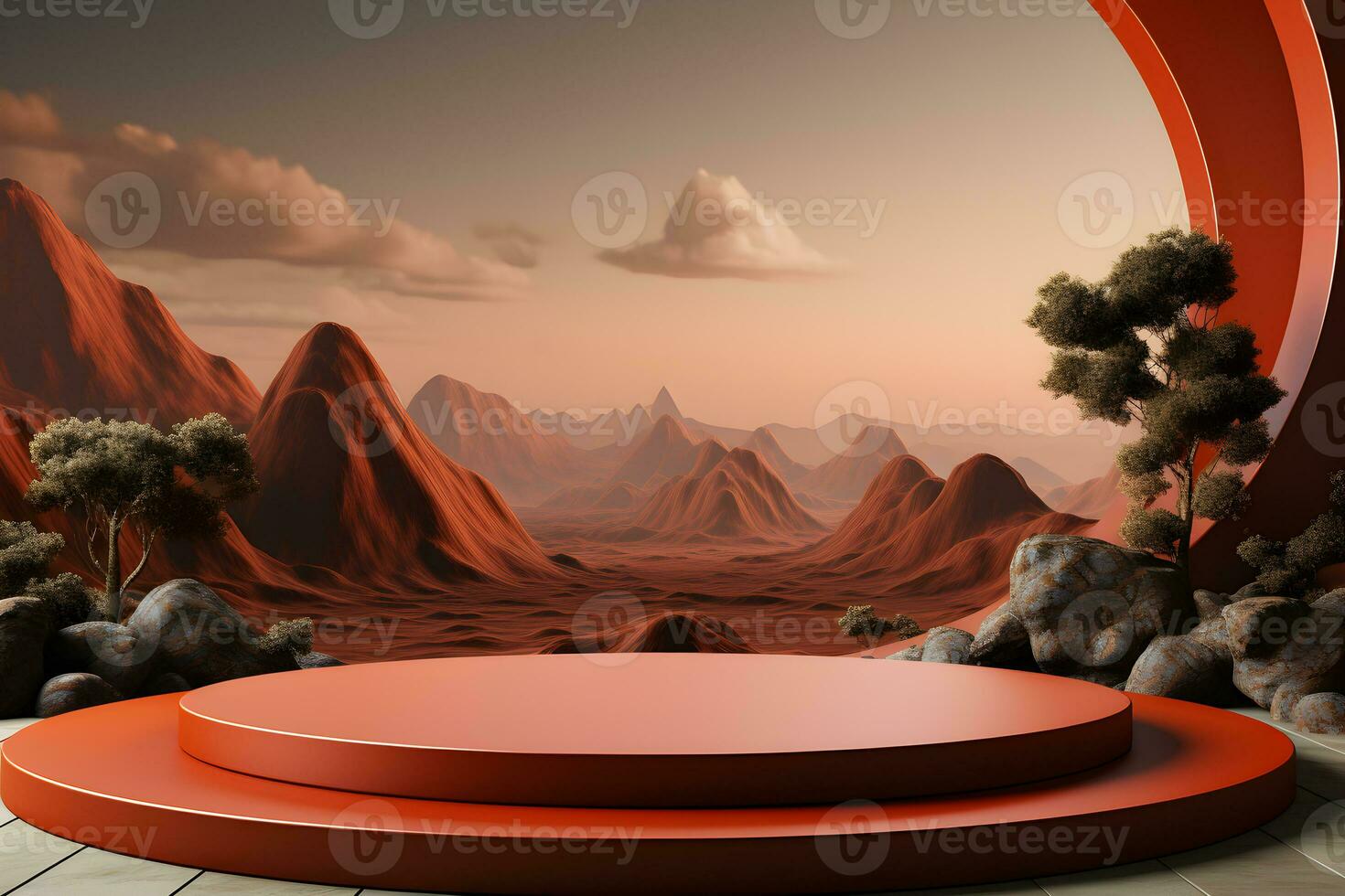 3D realistic podium for product shooting with a lot of space to put a product with Abstract scene concept AI Generative Illustration. photo