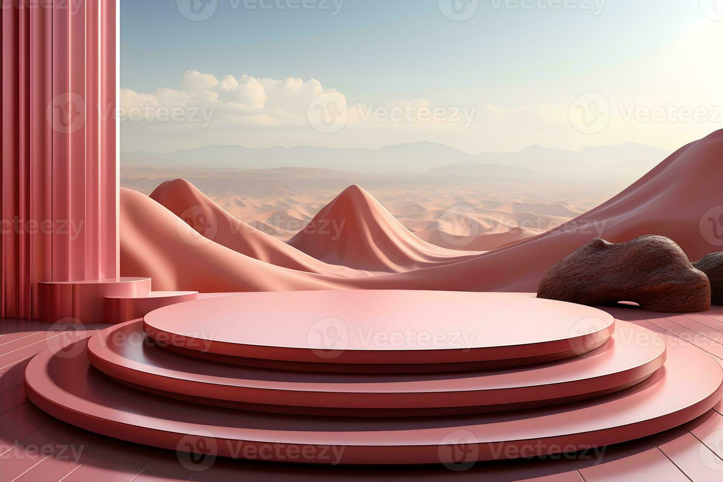 3D realistic podium for product shooting with a lot of space to put a product with Abstract scene concept AI Generative Illustration. photo