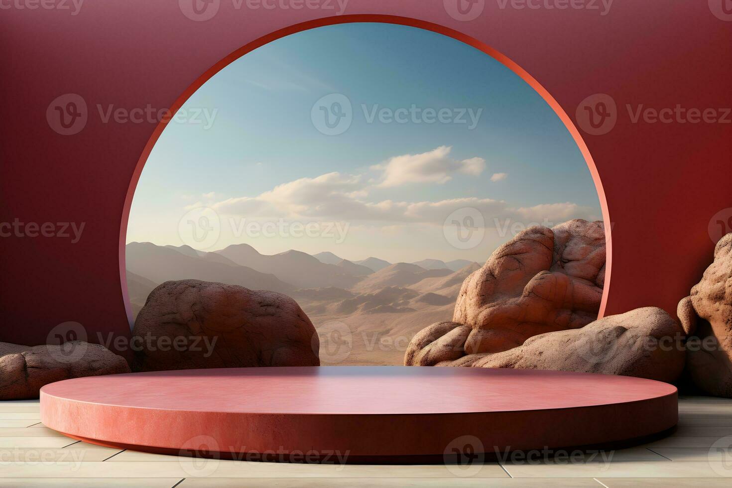 3D realistic podium for product shooting with a lot of space to put a product with Abstract scene concept AI Generative Illustration. photo