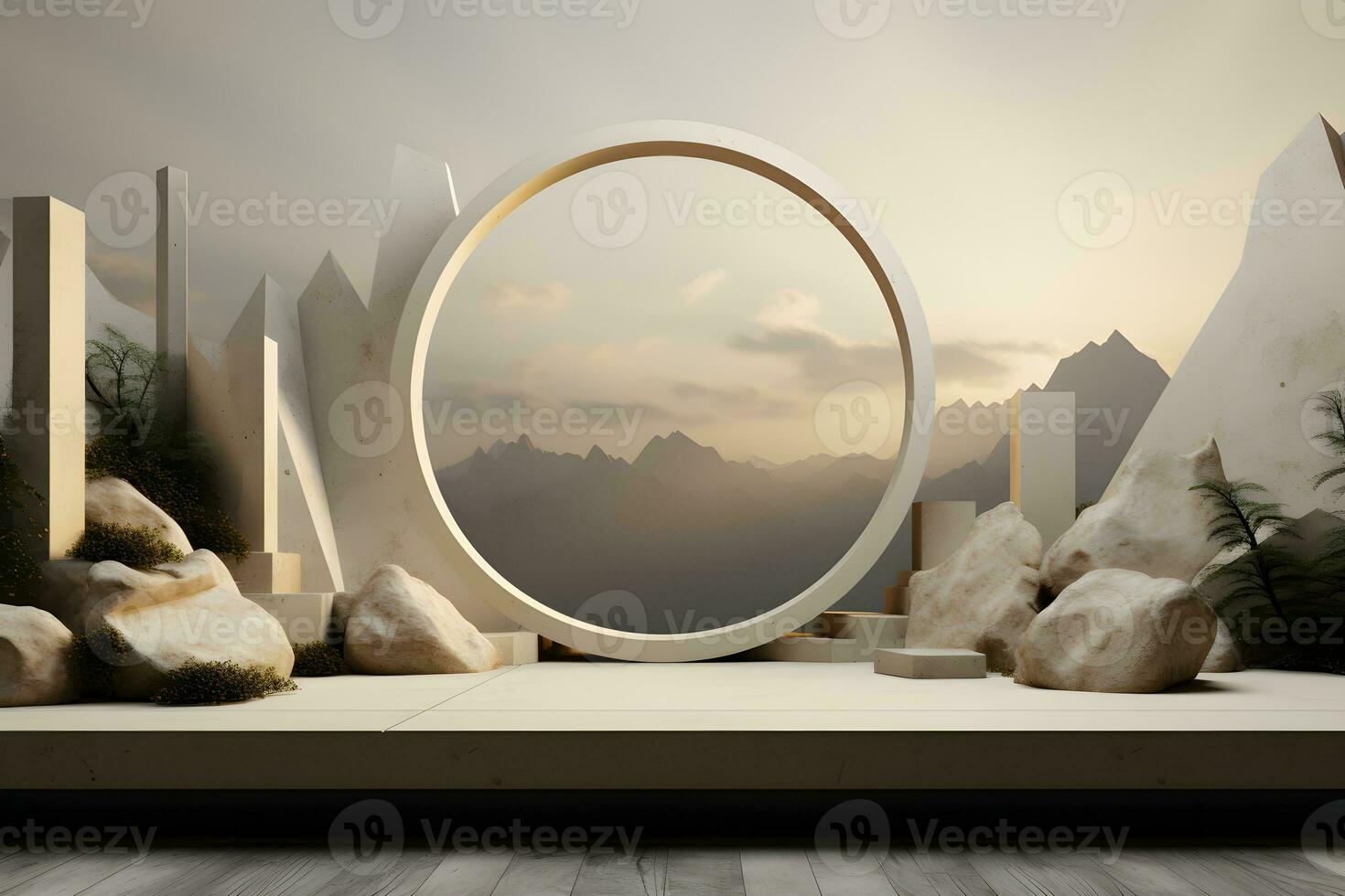 3D realistic podium for product shooting with a lot of space to put a product with Abstract scene concept AI Generative Illustration. photo