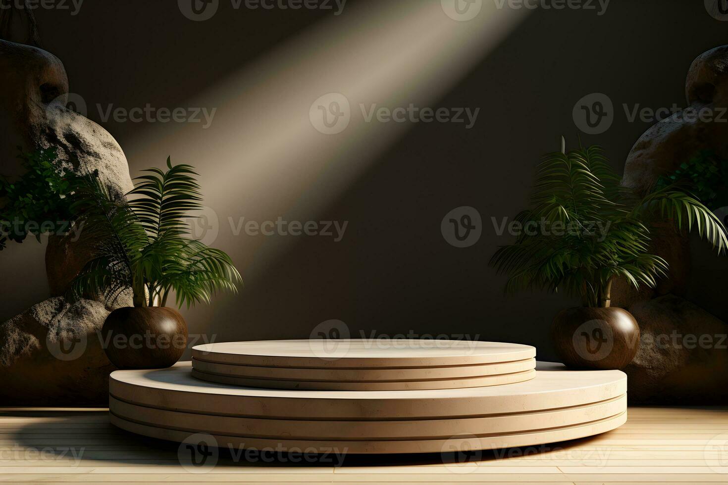 3D realistic podium for product shooting with a lot of space to put a product with Abstract scene concept AI Generative Illustration. photo