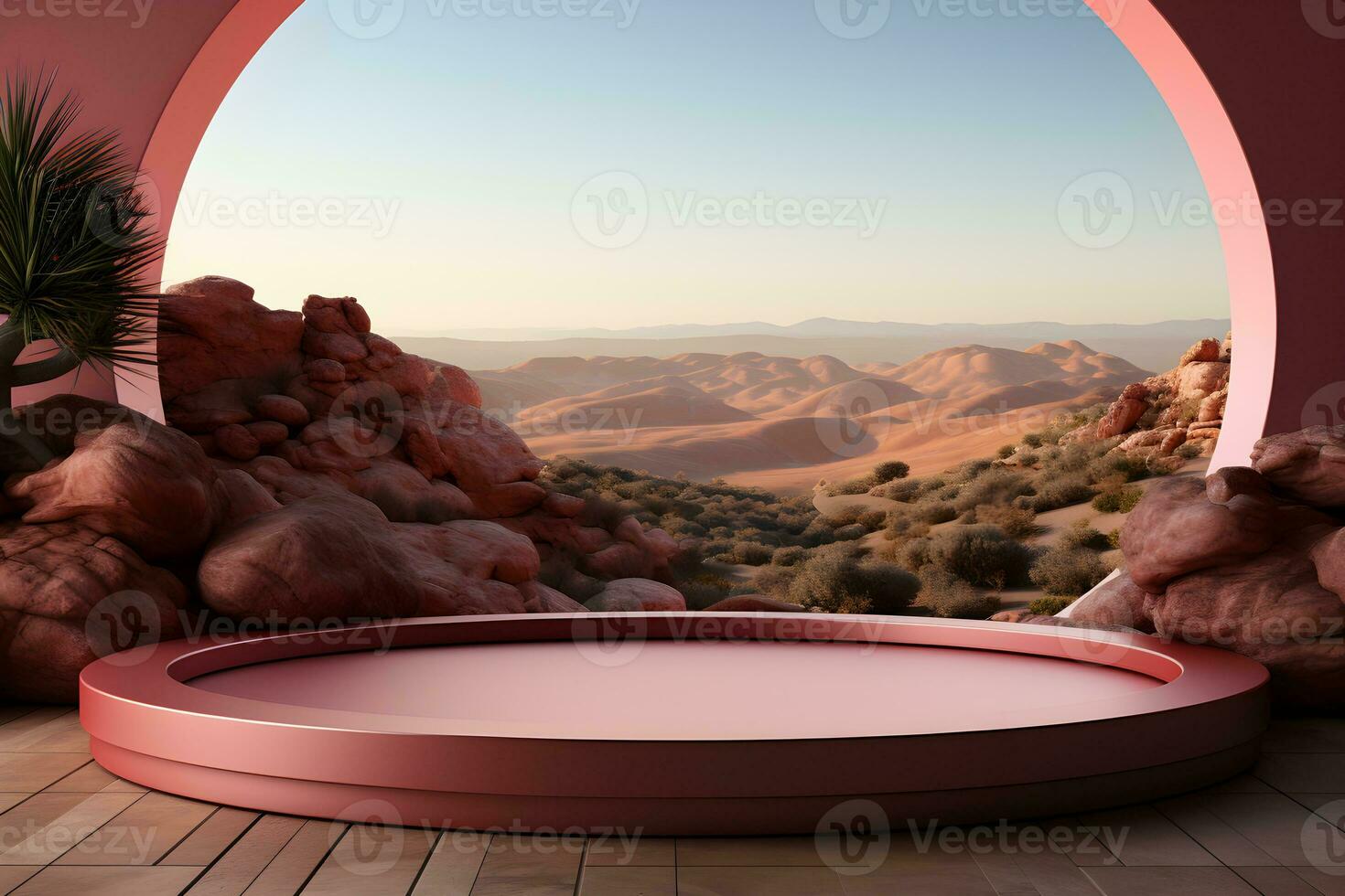 3D realistic podium for product shooting with a lot of space to put a product with Abstract scene concept AI Generative Illustration. photo