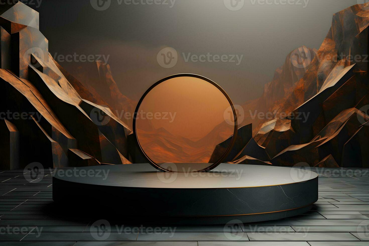 3D realistic podium for product shooting with a lot of space to put a product with Abstract scene concept AI Generative Illustration. photo
