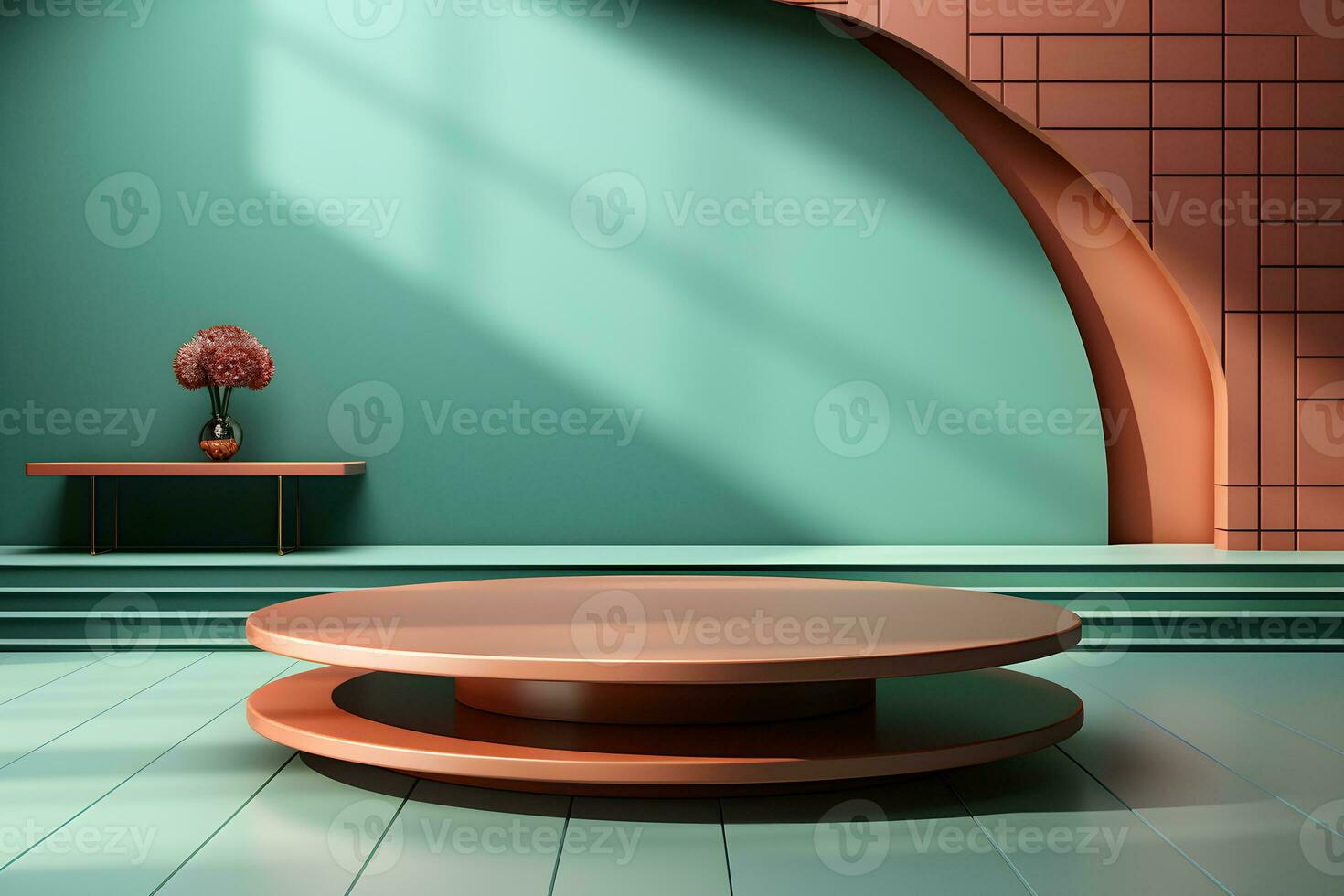 3D realistic podium for product shooting with a lot of space to put a product with Abstract scene concept AI Generative Illustration. photo