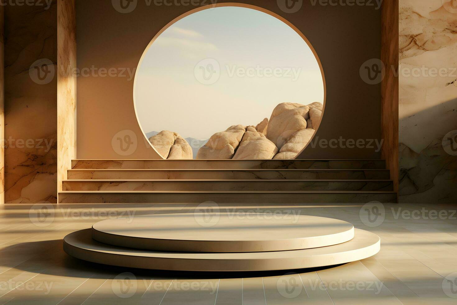 3D realistic podium for product shooting with a lot of space to put a product with Abstract scene concept AI Generative Illustration. photo