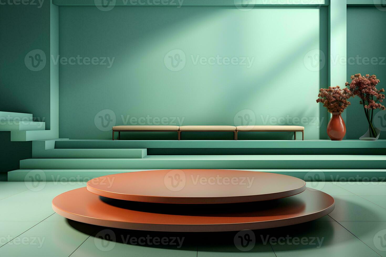 3D realistic podium for product shooting with a lot of space to put a product with Abstract scene concept AI Generative Illustration. photo